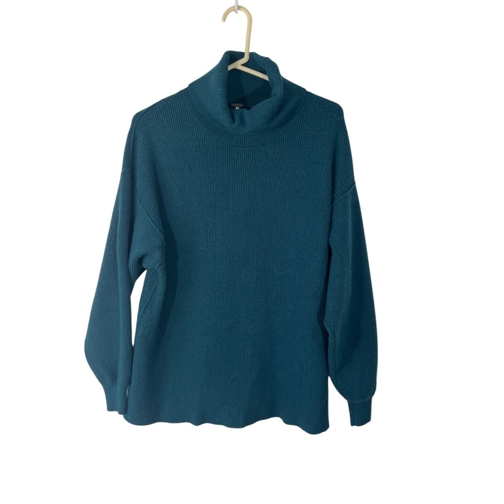 Free People Women's Long Sleeve OVERSIZED Turtleneck Sweater Blue S Ribbed